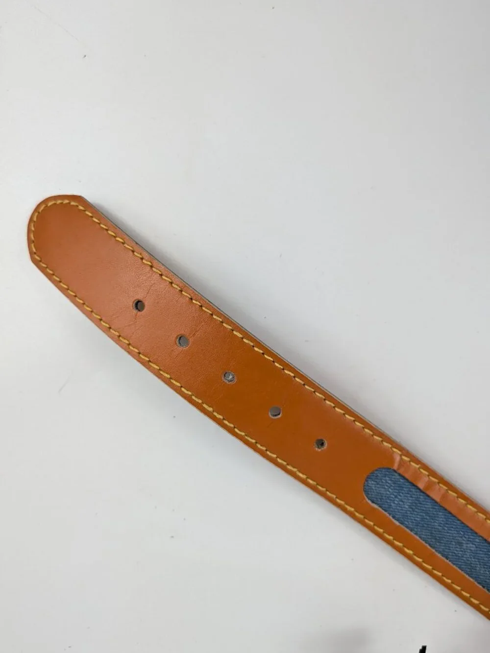 Vintage Dore's Jeans Ville Leather Belt Denim Jean Inset Mens 32 x 1.5